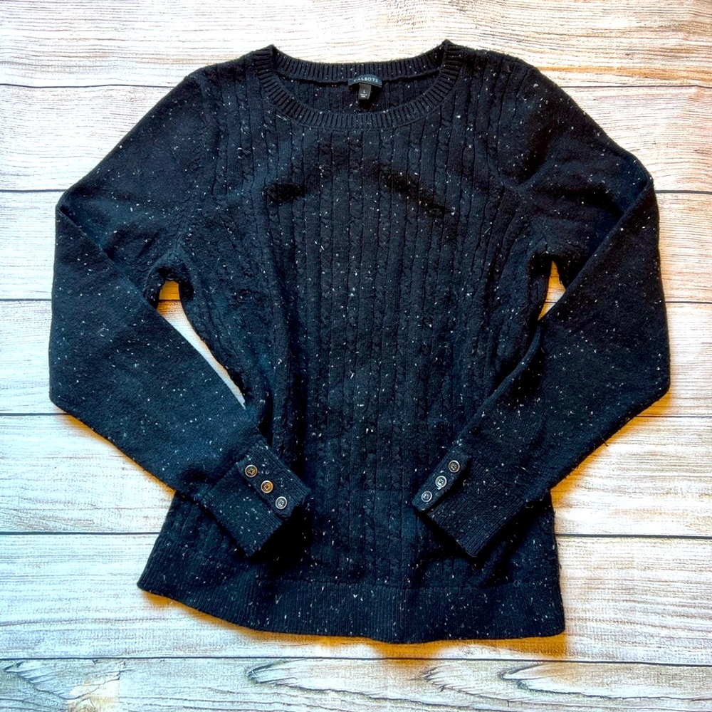 Talbots Black Cable Knit Sweater Sz Large